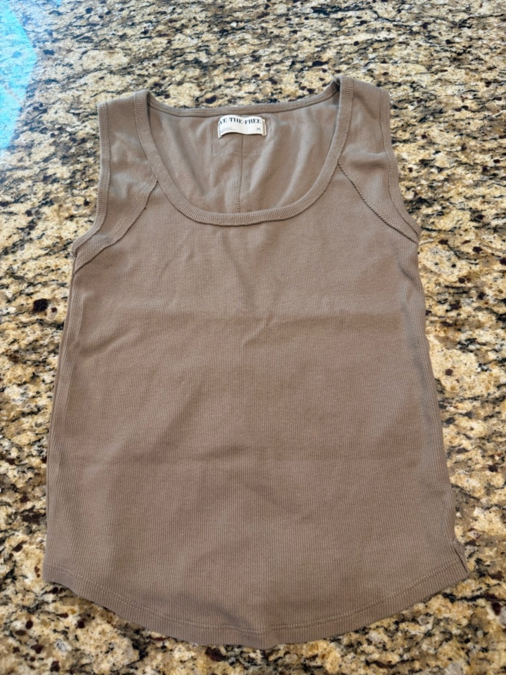 We The Free Ribbed Scoop Tank in Taupe